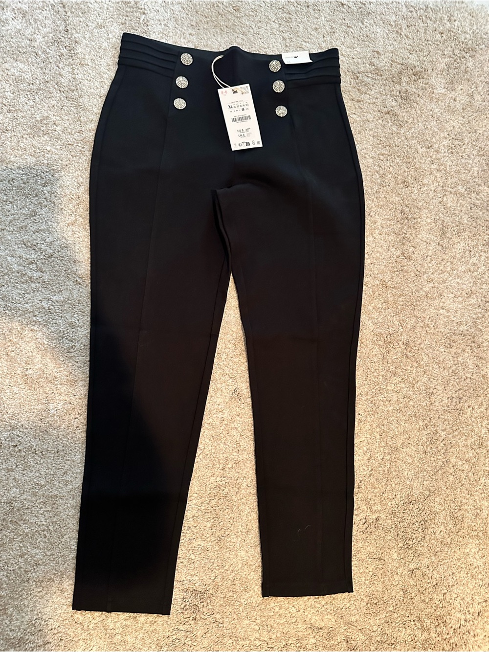 Zara Black High-Rise Leggings with Decorative Buttons